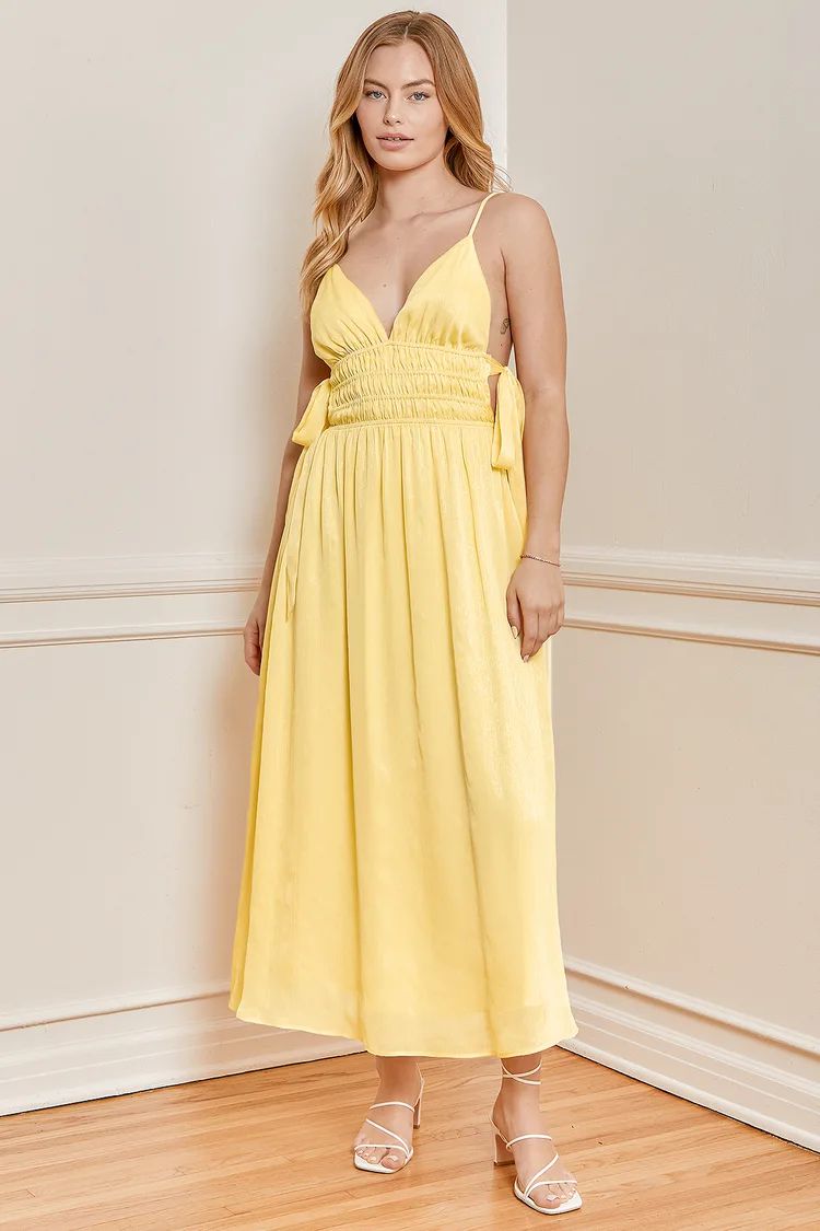 Sunny Season Yellow Sleeveless Side-Tie Midi Dress | Lulus (US)