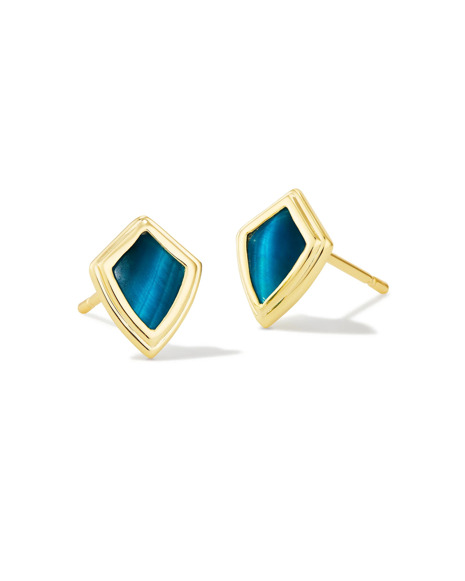 Monica Gold Stud Earrings in Teal Tiger's Eye | Kendra Scott | Kendra Scott