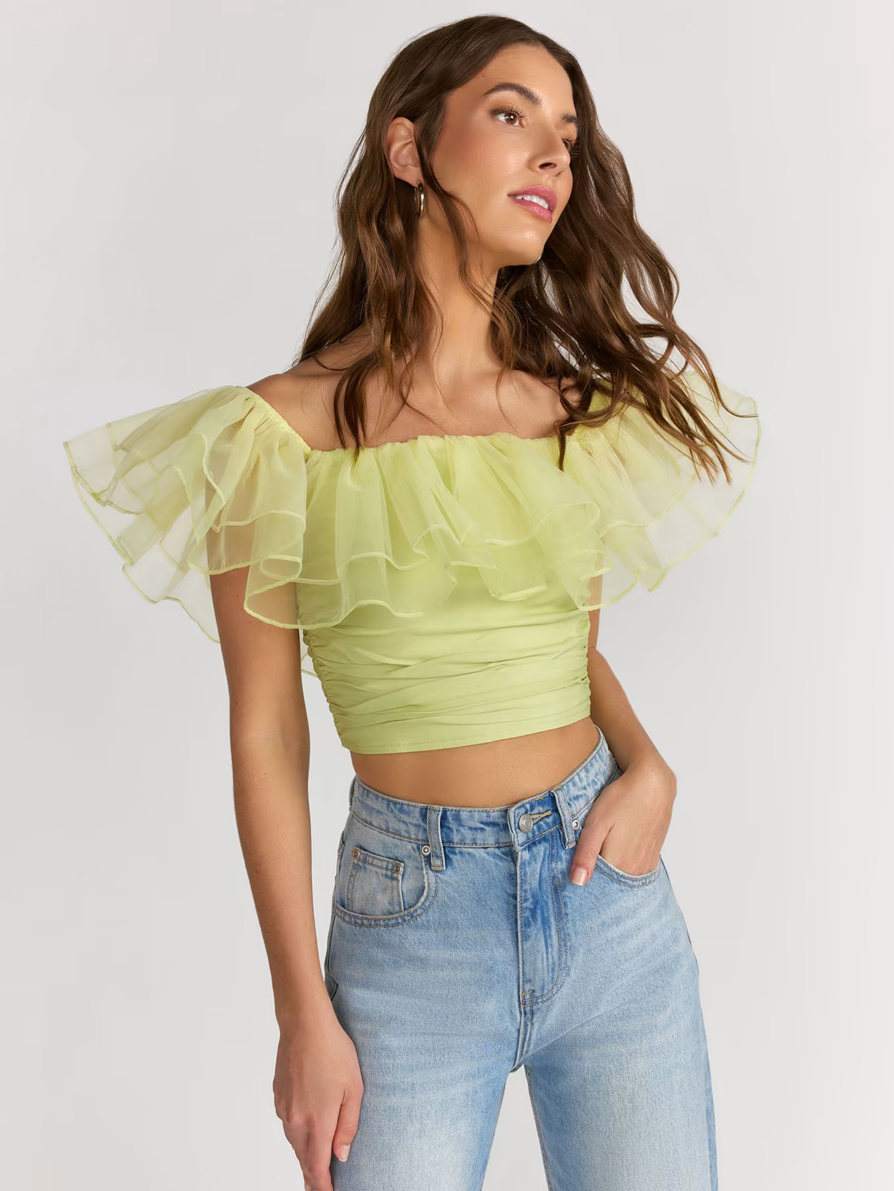 Off Shoulder Tulle Top - Blue Blush | New York & Company