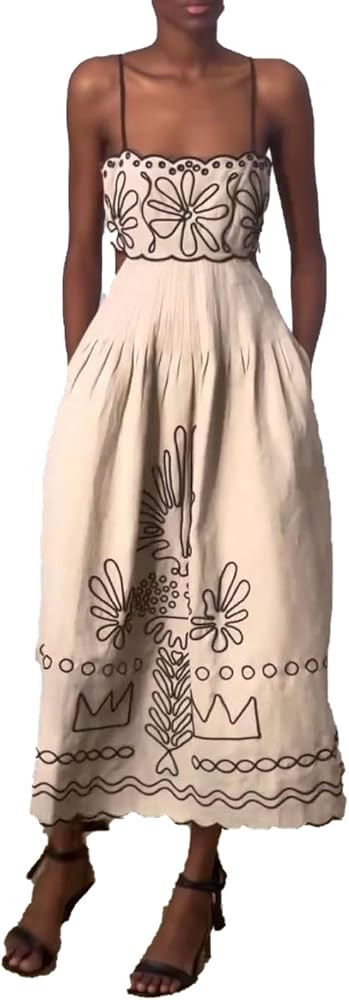 Mandonce Women's Dresses Fashion Floral Printed Halter Sleeveless Large Hem Dresses | Amazon (US)