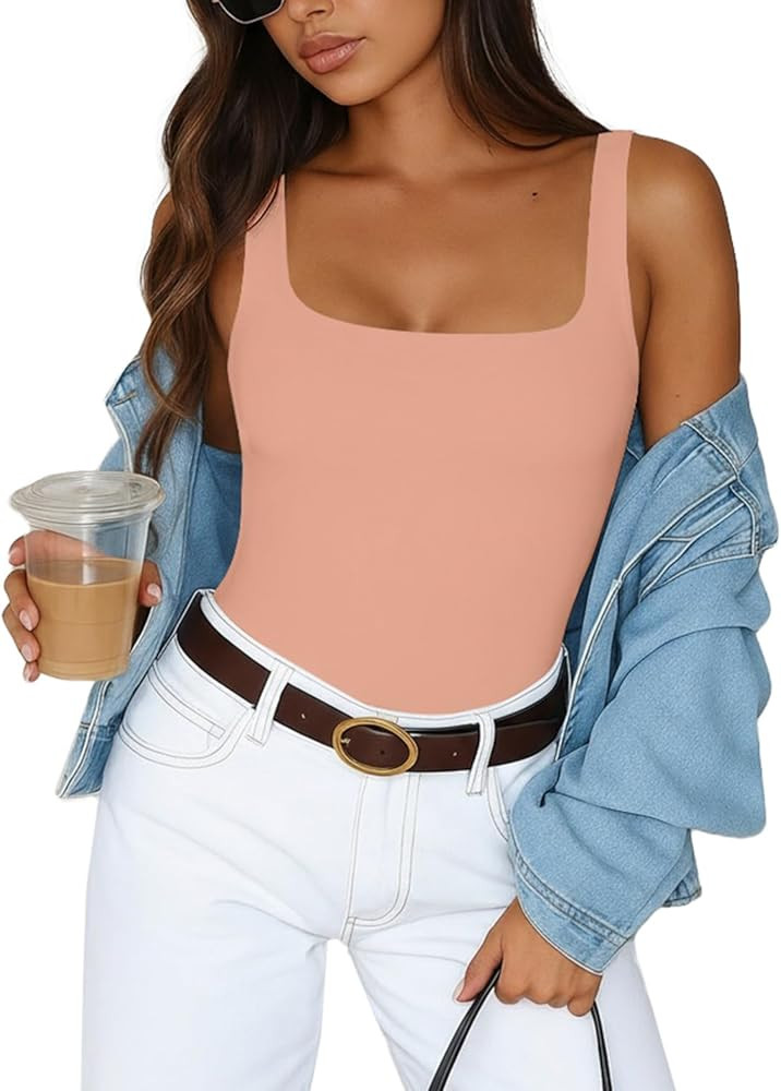 MISSJOY Women's Square Neck Sleeveless Slimming Going Out Tank Tops Bodysuits Clubwear | Amazon (US)