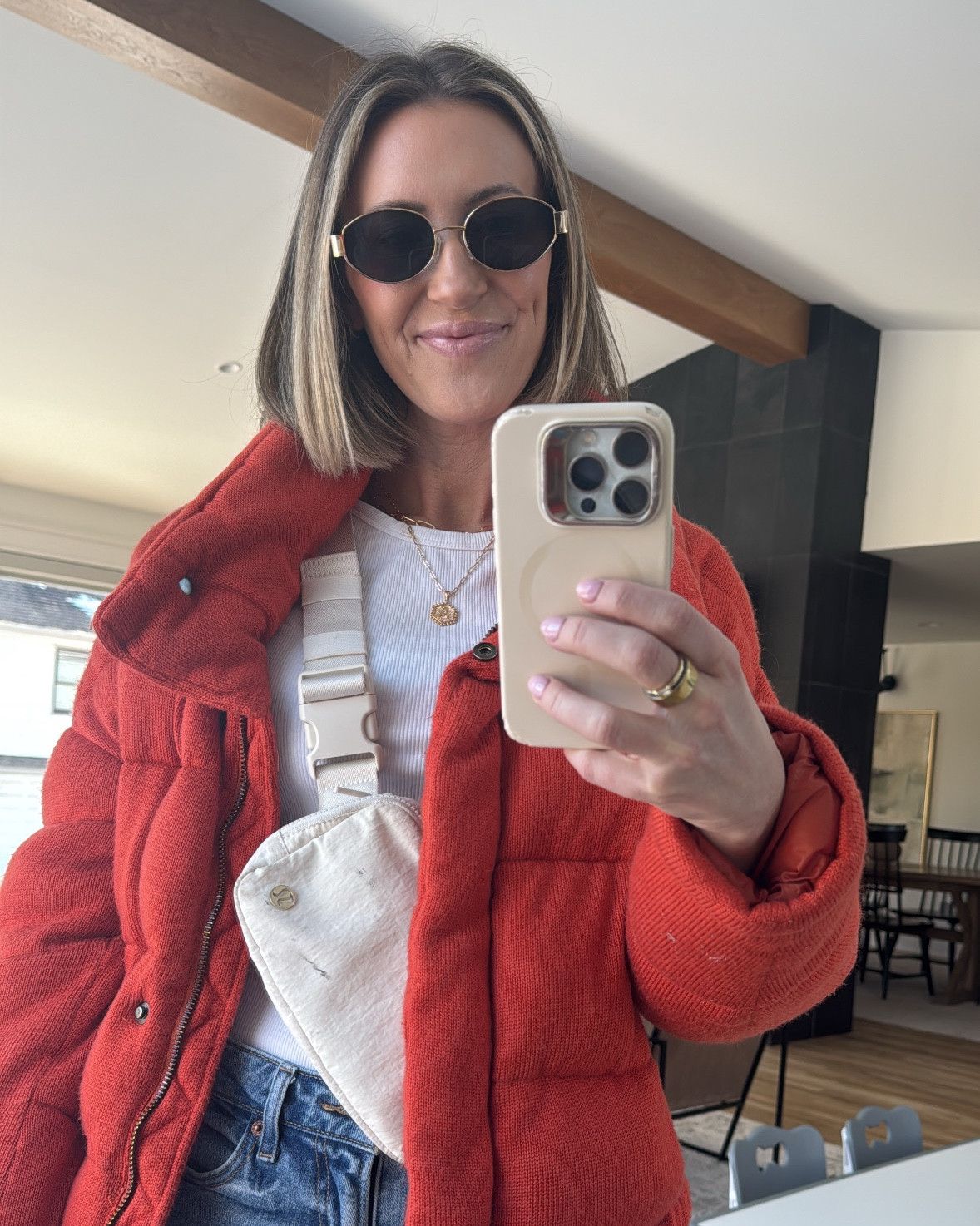 Give me a basic white shirt and jeans and I’m happy 😊 
Paired with a cute cropped puffer jacket 🧡 

#LTKmomlife #LTKdayinmylife #LTKootd