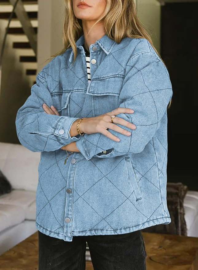 Dokotoo Denim Jacket for Women Fashion Solid Oversized Long Sleeve Button Down Shacket Jacket Coa... | Amazon (US)