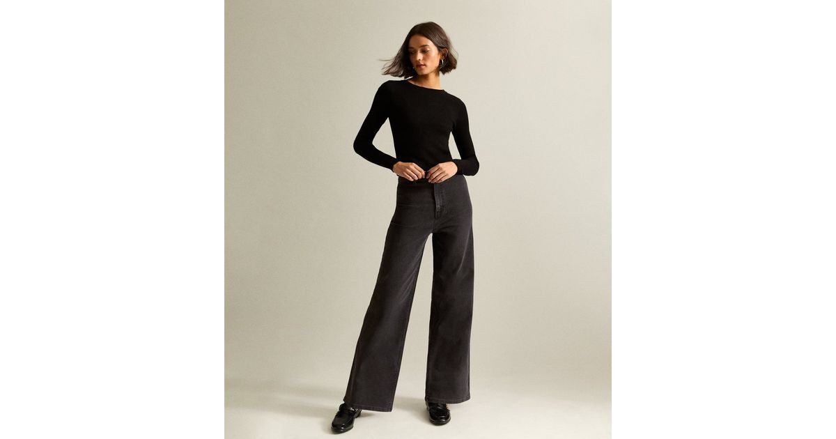 Black High Waist Stretch Denim Wide Leg Jeans | New Look | New Look (UK)
