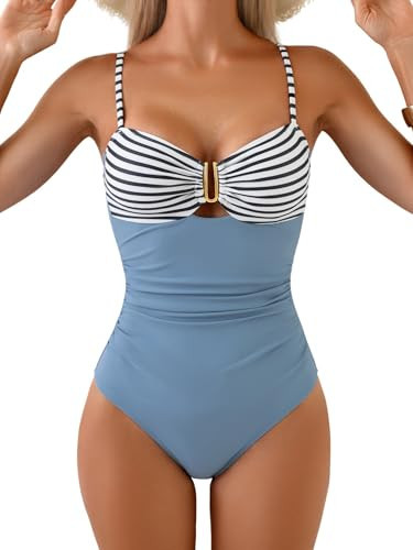 Eomenie One Piece Swimsuit for Women Tummy Control Ruched Bathing Suit Cutout U Wire Swim Suits | Amazon (US)