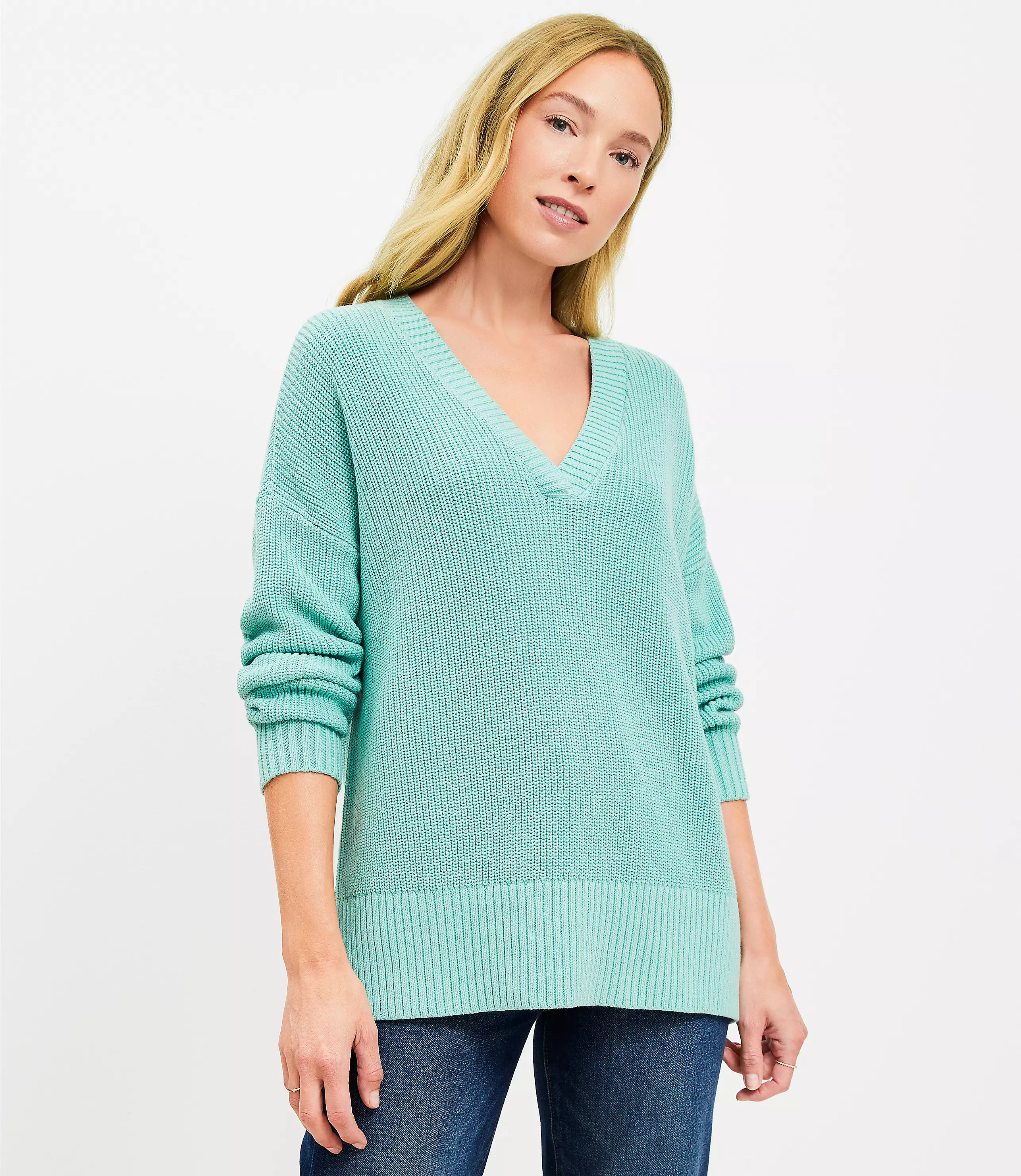 Ribbed V-Neck Tunic Sweater | LOFT
