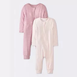 Baby Girls' 2pk So very soft Stripe Modal Long Sleeve Romper - Cloud Island\u2122 Pink Newborn | Target