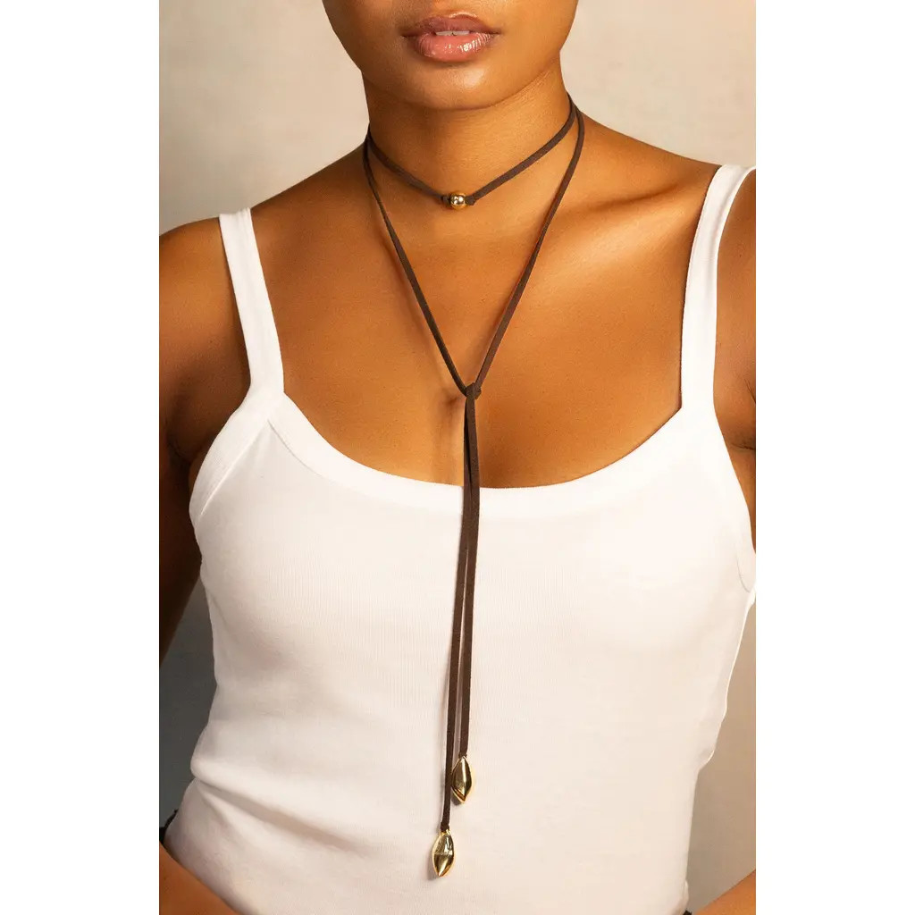 MARLYN SCHIFF Hannah Suede Necklace in Gold/Brown at Nordstrom | Nordstrom