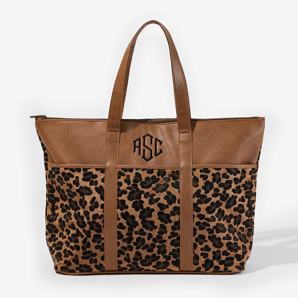 Monogrammed Leopard Pocket Tote | Leopard Spots Leopard Spots | Marleylilly
