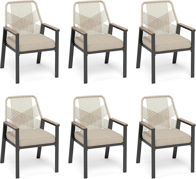 SUNSHINE VALLEY Patio Dining Chairs Set of 6, Heavy-Duty Woven Rope Outdoor Chairs with Waterproo... | Amazon (US)