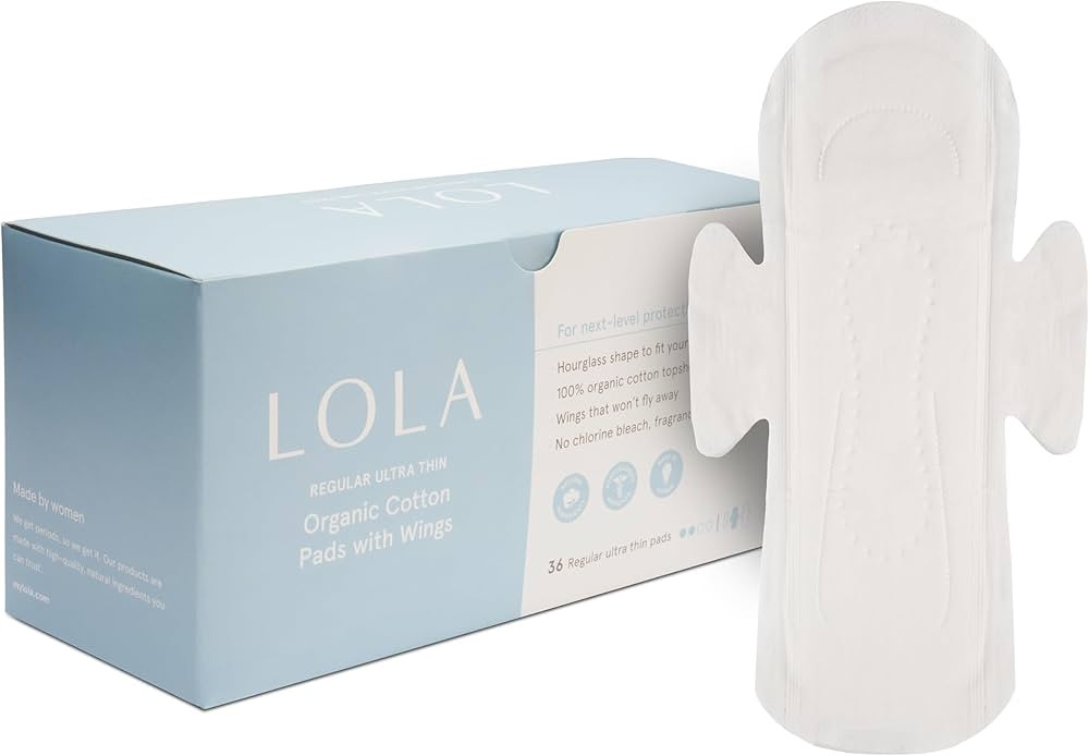 LOLA Organic Cotton Pads, 36 Count - Ultra Thin Pad with Wings, Cotton Organic Pads for Women, HS... | Amazon (US)