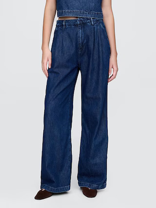 365 High Rise UltraSoft Denim Pleated Trousers | Gap (US)