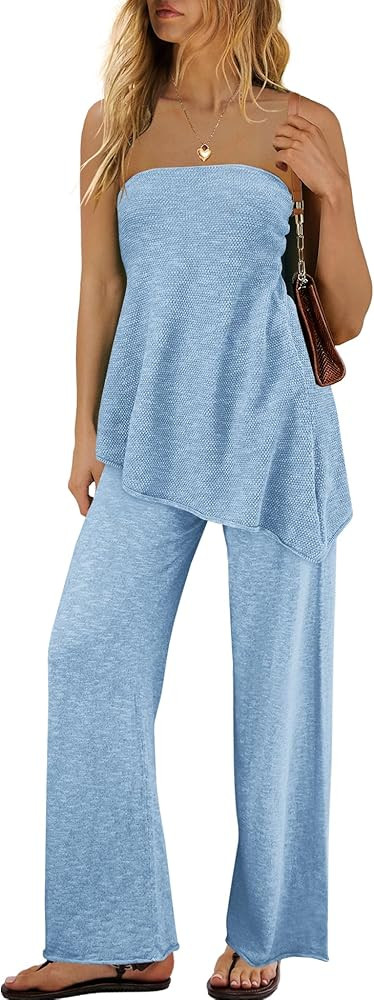 SENSERISE Womens 2 Piece Outfits Summer Knit Sweater Set Matching Lounge Set Off the Shoulder Top... | Amazon (US)