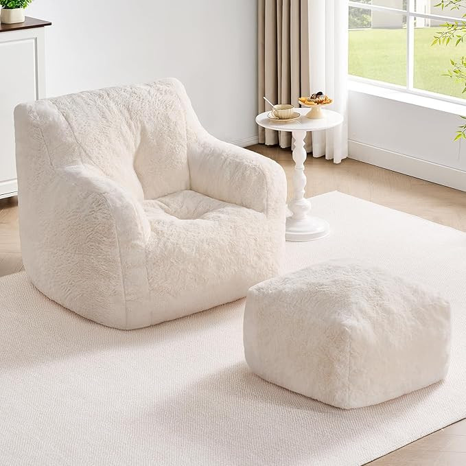 ONBRILL Giant Bean Bag Chairs for Adults with Ottoman, Faux Fur Boneless Chaise Couch Filler with... | Amazon (US)