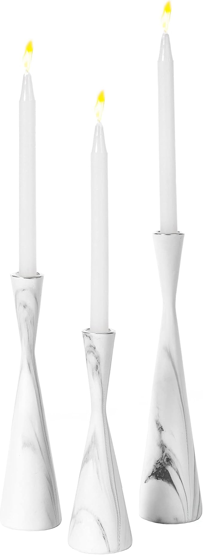 Set of 3 Decorative Resin Taper Candle Holders, Marble Design Modern Candlesticks, White | Amazon (US)