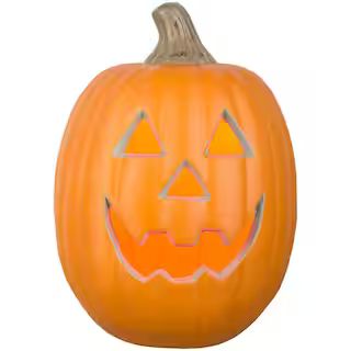 Home Accents Holiday 12 in Orange Lighted Blow Mold Happy Pumpkin Jack-O-Lantern 22GM50126 - The ... | The Home Depot