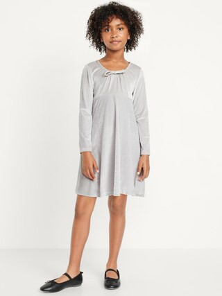 Long-Sleeve Tie-Neck Velvet Swing Dress for Girls | Old Navy (US)