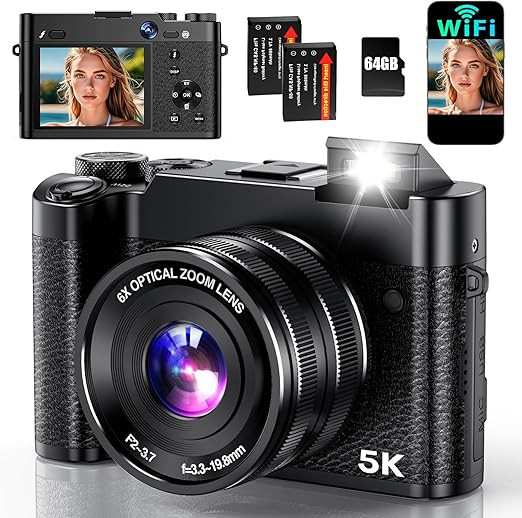 5K Digital Camera, 64MP Cameras for Photography with 6X Optical Zoom & Autofocus, WiFi Vlogging C... | Amazon (US)