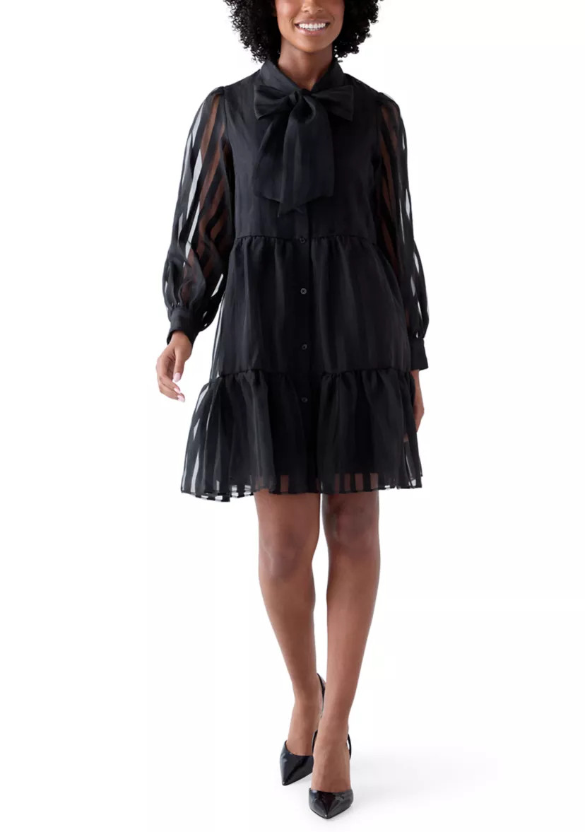 Women's Long Sleeve Bow Mock Neck Organza Dress | Belk