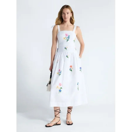 Free Assembly Women's and Women's Plus Embroidered Cotton Sleeveless Maxi Dress, Sizes XS-4X | Walmart (US)