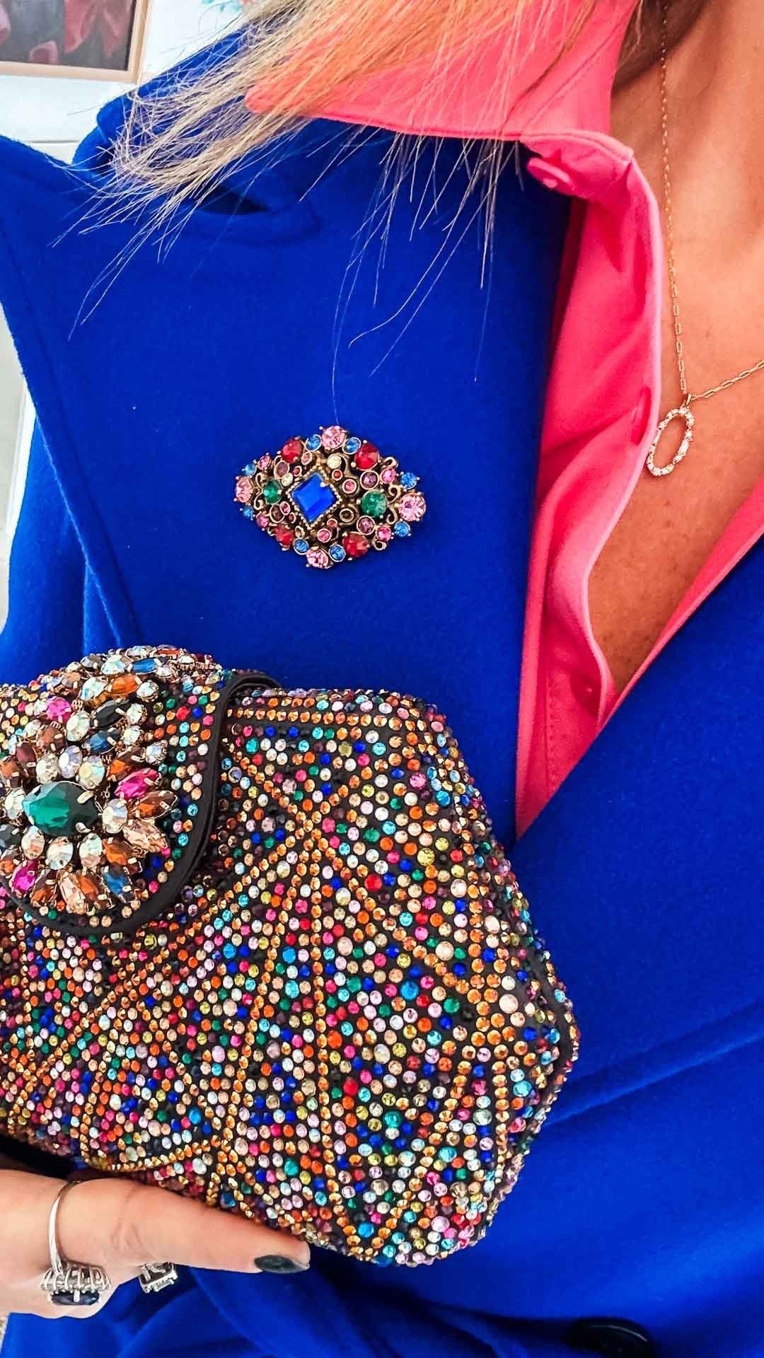 This vintage brooch is the perfect accessory for this cobalt blue coat and I love that it complements my multicolored jeweled clutch. winter outfit winter coat church outfit date night outfit 

#LTKSeasonal #LTKOver40 #LTKBeauty