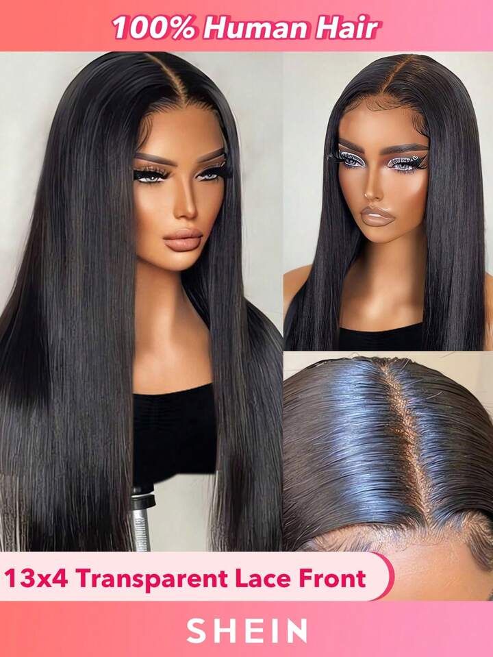 Transparent Lace Straight 13 X 4 Lace Front Wigs Human Hair Lace Frontal Closure Natural Black Co... | SHEIN