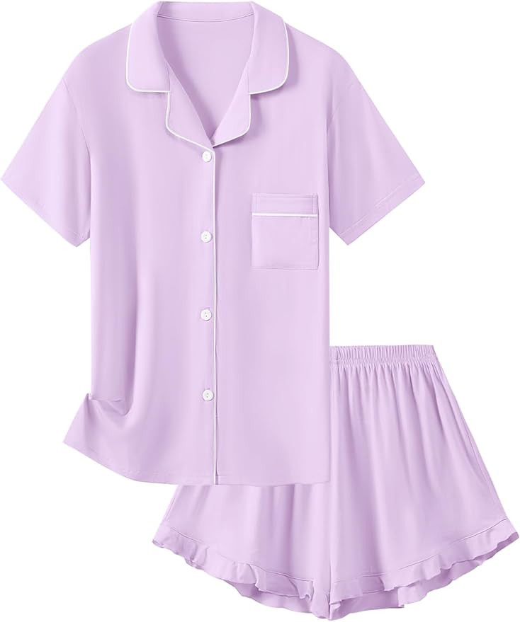 Schbbbta Girls Pajamas Set 2 Piece Button Down Pjs Soft Ruffle Sleepwear Loungewear | Amazon (US)