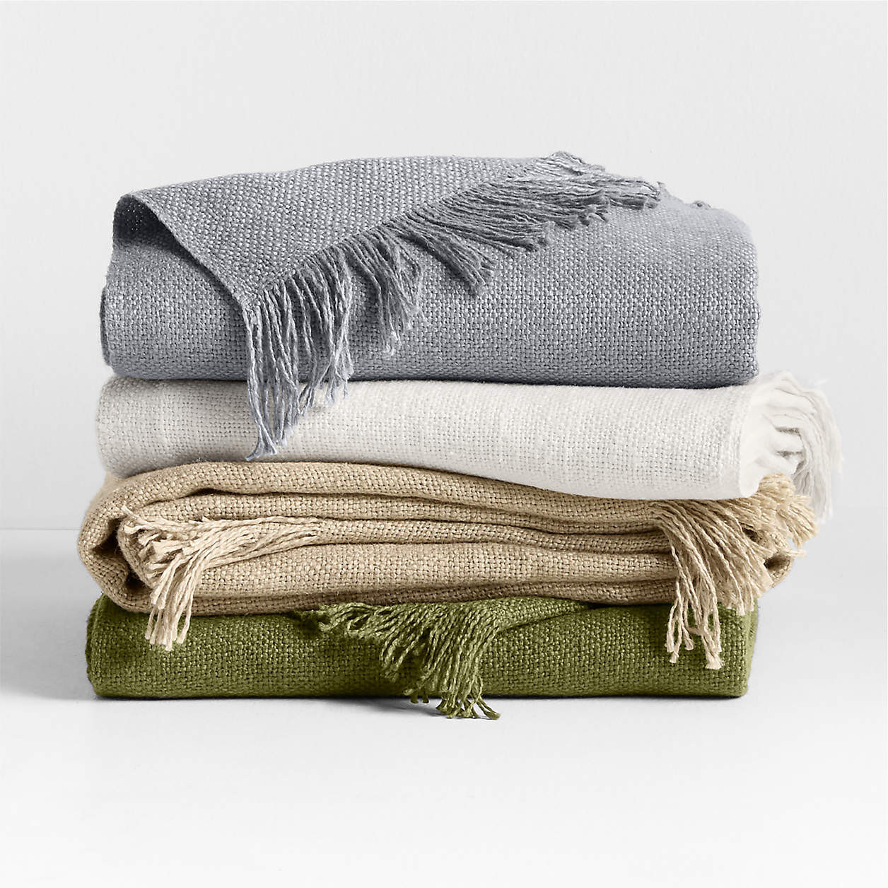 Casual Textured Fringe 70"x55" Arctic Ivory Throw Blanket + Reviews | Crate & Barrel | Crate & Barrel