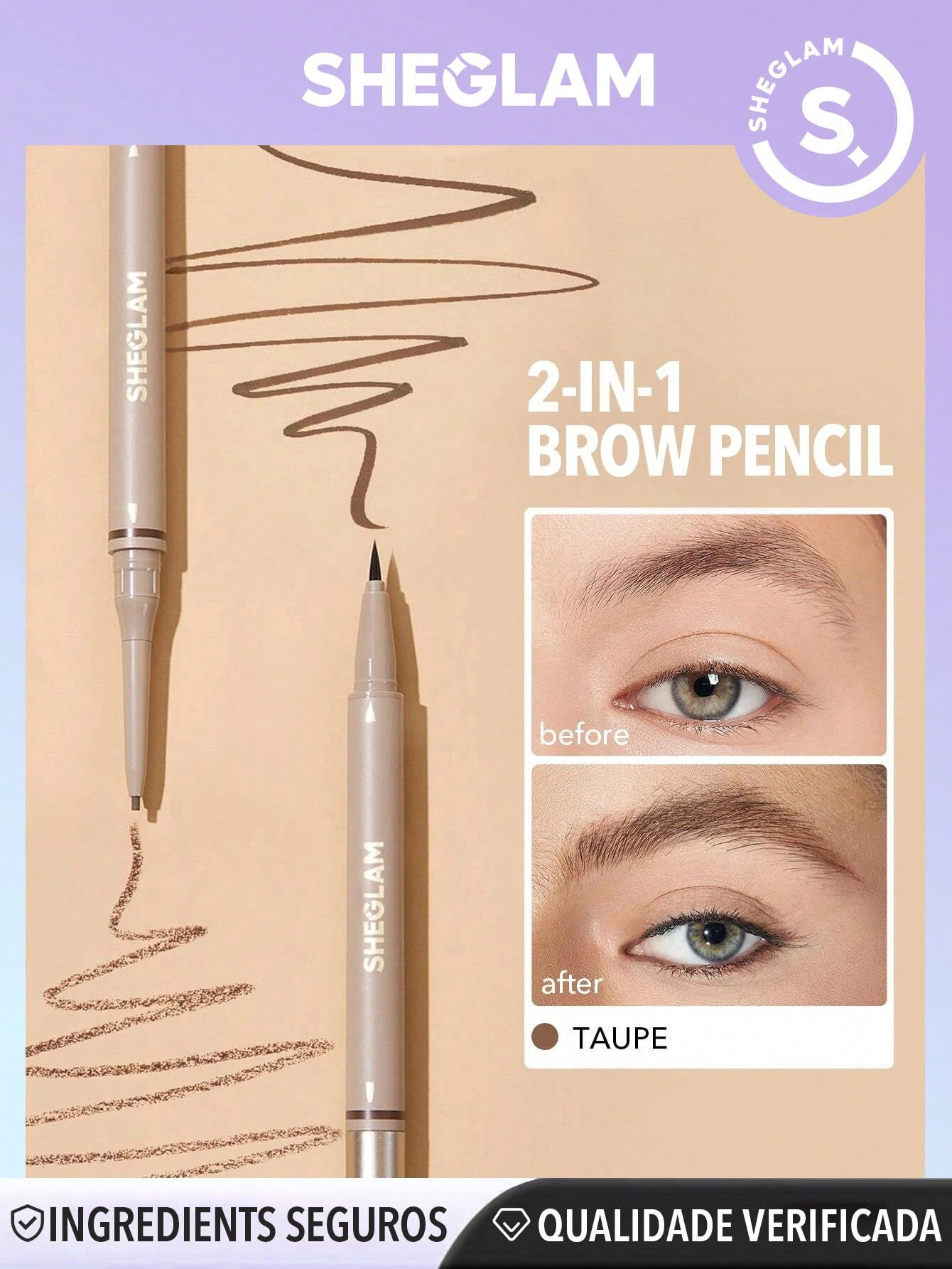 SHEGLAM Lápis De Sobrancelha 2 Em 1 - Taupe Caneta De Sobrancelha Líquida À Prova D'água À P... | SHEIN