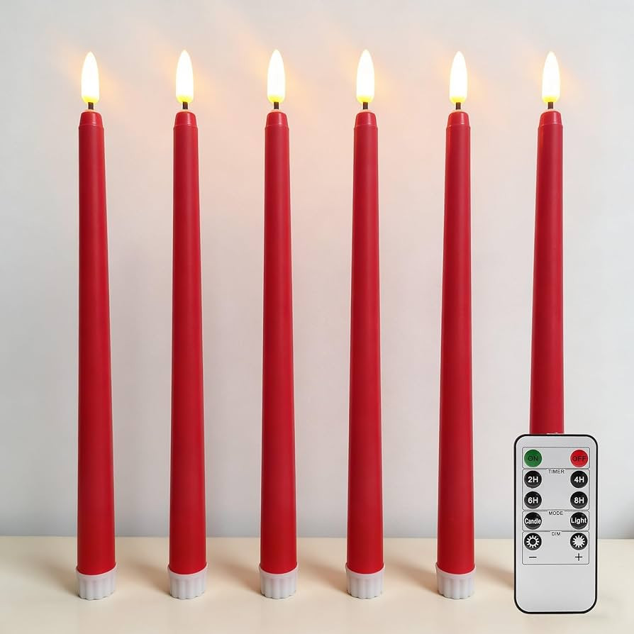 Red Flameless Taper Candles with Remote, Christmas LED Candlesticks Battery Powered Flickering Se... | Amazon (US)