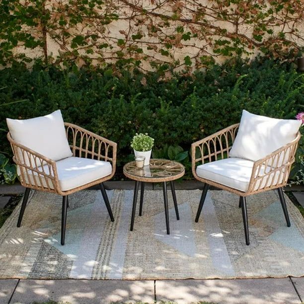 3 Pieces Boho Patio Furniture Set Rattan Chairs Wicker Sofa Cushion Side Table Outdoor Seating Se... | Walmart (US)