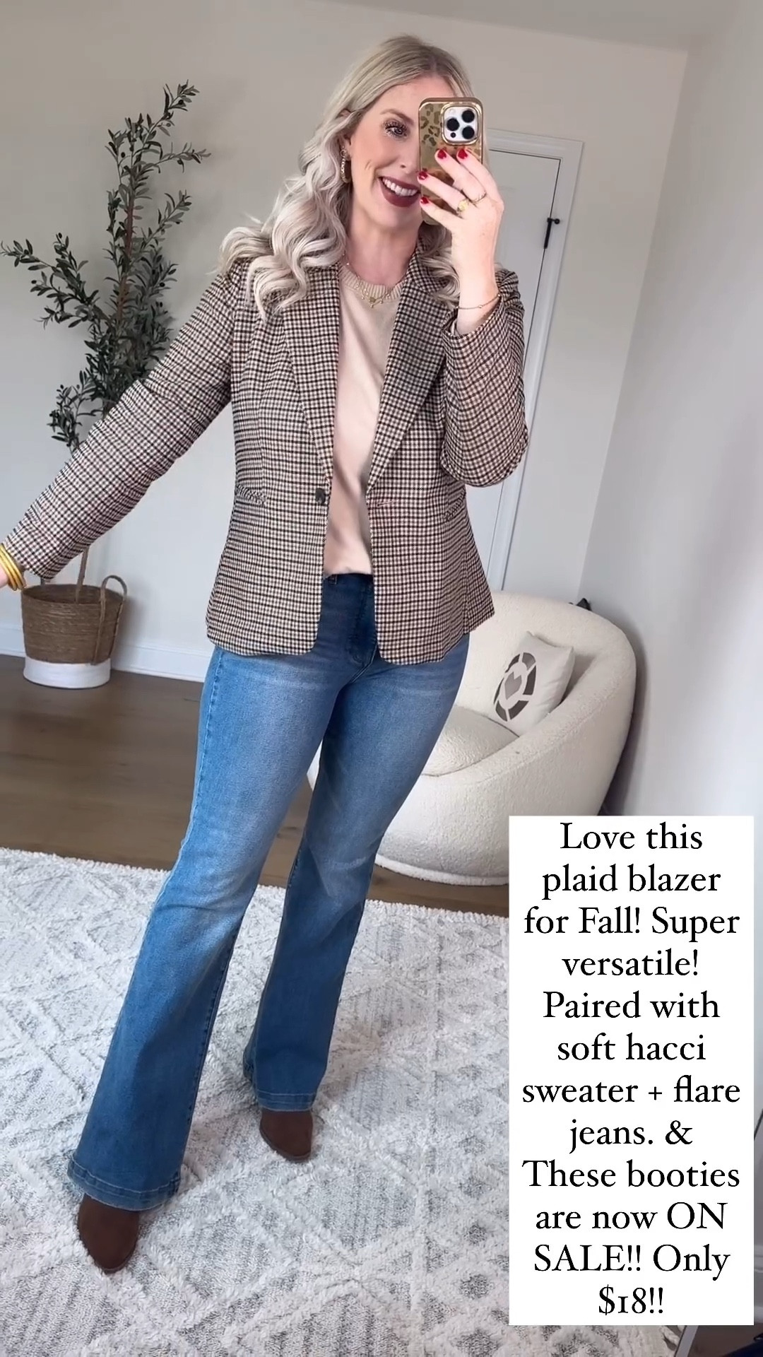 Plaid blazer, hacci sweater, flare jeans, ankle booties, Walmart try on 

Medium in both tops!

#LTKSeasonal #LTKWorkwear #LTKFindsUnder50
