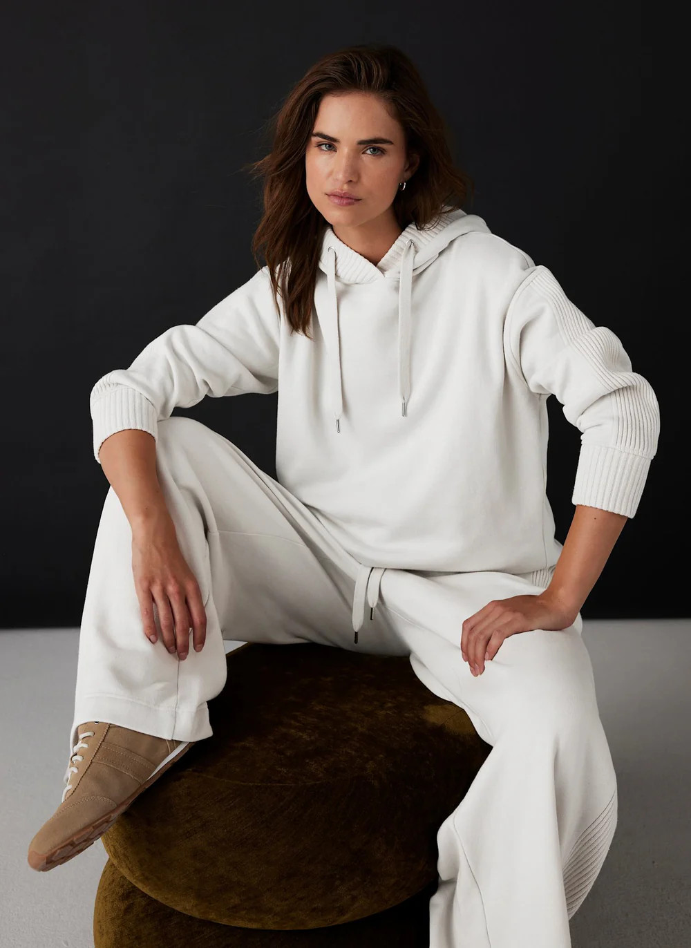 Cream Cotton Blend Hooded Sweatshirt | Mint Velvet