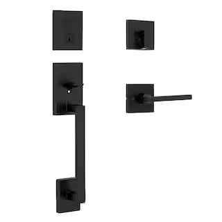 San Clemente Matte Black Single Cylinder Low Profile Door Handleset with Halifax Handle Featuring... | The Home Depot