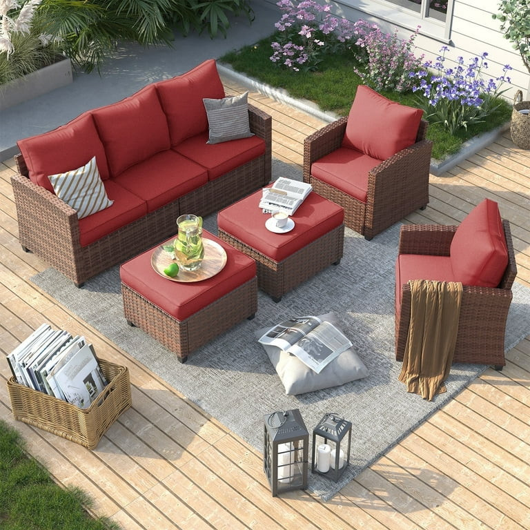 ELPOSUN Patio Furniture Sets, 5 Pieces Outdoor Patio Sectional Sofa Set, All-Weather Wicker Ratta... | Walmart (US)
