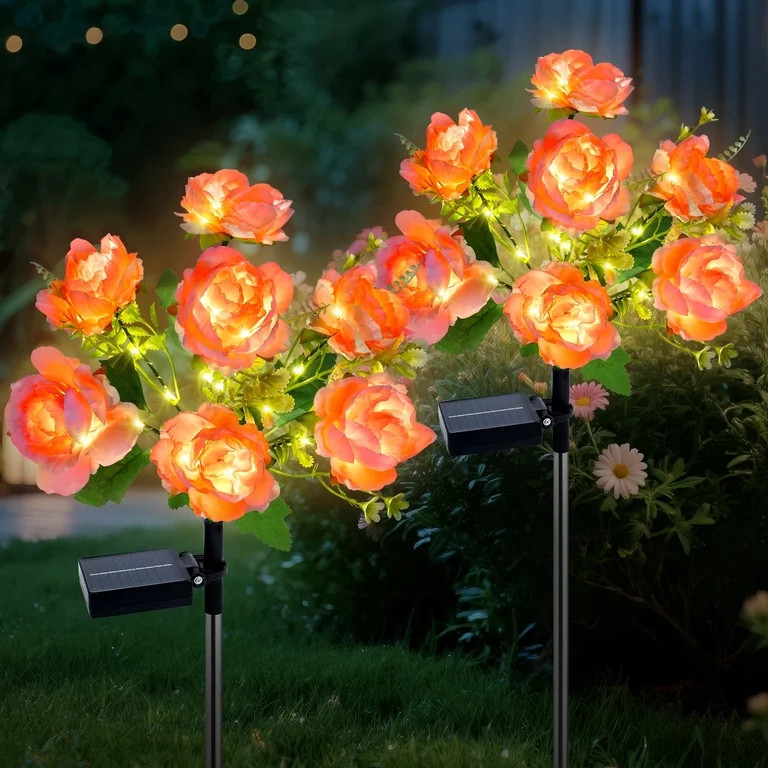 Qoosea Solar Lights Outdoor Waterproof: 7-Head Peony Solar Flower Lights Outdoor Garden Decor for... | Walmart (US)