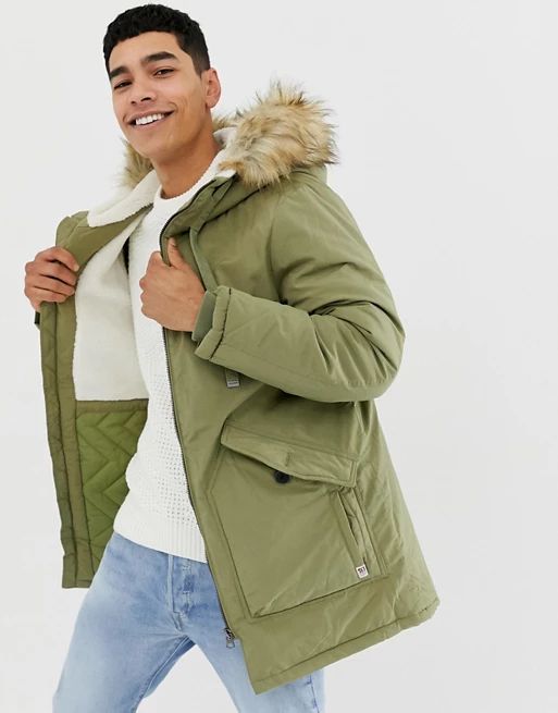 Pull&Bear fleece lined parka in khaki | ASOS US