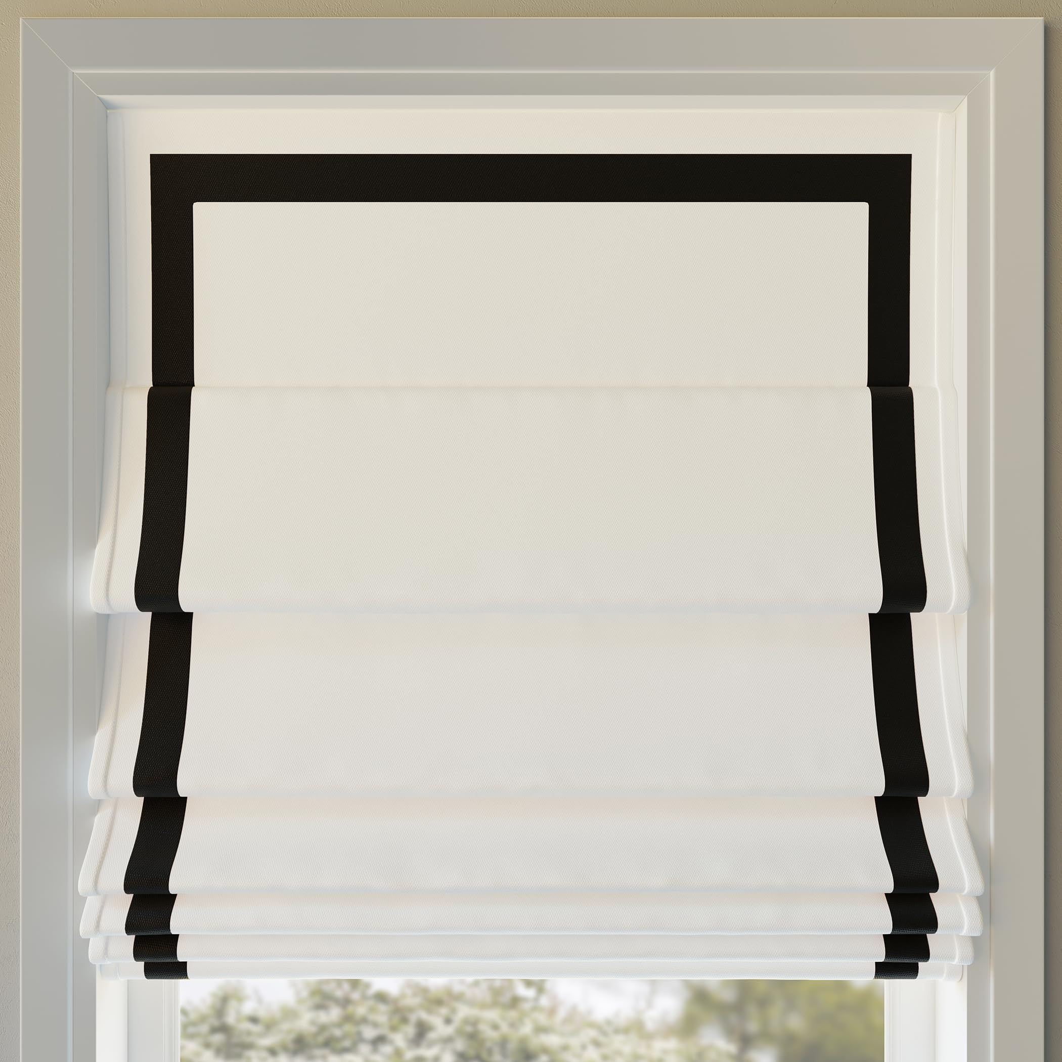 Sun Zero Denna Black Ribbon Border Stripe 100% Blackout Cordless Roman Shade, 33" x 64", Black/Wh... | Amazon (US)
