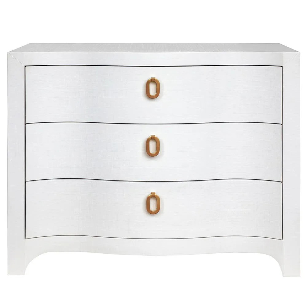 Carol Modern Classic White Linen Brass Pull Bachelor Chest | Kathy Kuo Home