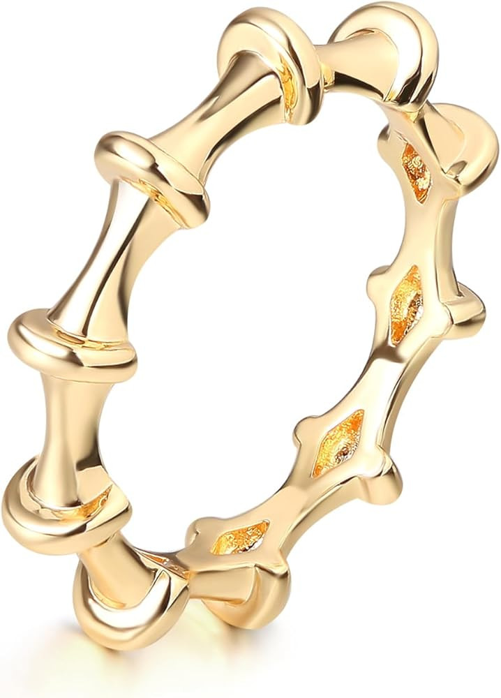 Valloey Rover Gold Rings for Women 14K Gold Plated Statement Rings Simple Band Rings Bamboo Ring ... | Amazon (US)