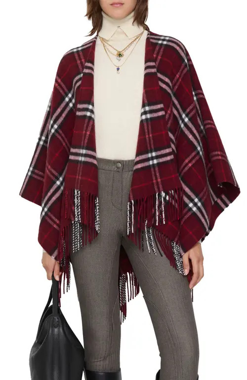 burberry Check Double Face Wool & Cashmere Cape in Oxblood at Nordstrom | Nordstrom