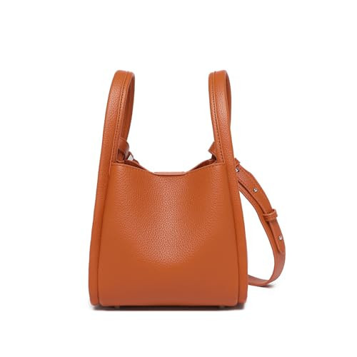 YONBEN PU Leather Tote Bag Bucket Bags Slouchy Handbag with Zipper Bucket Bags for Women (Vitality Orange) | Amazon (US)