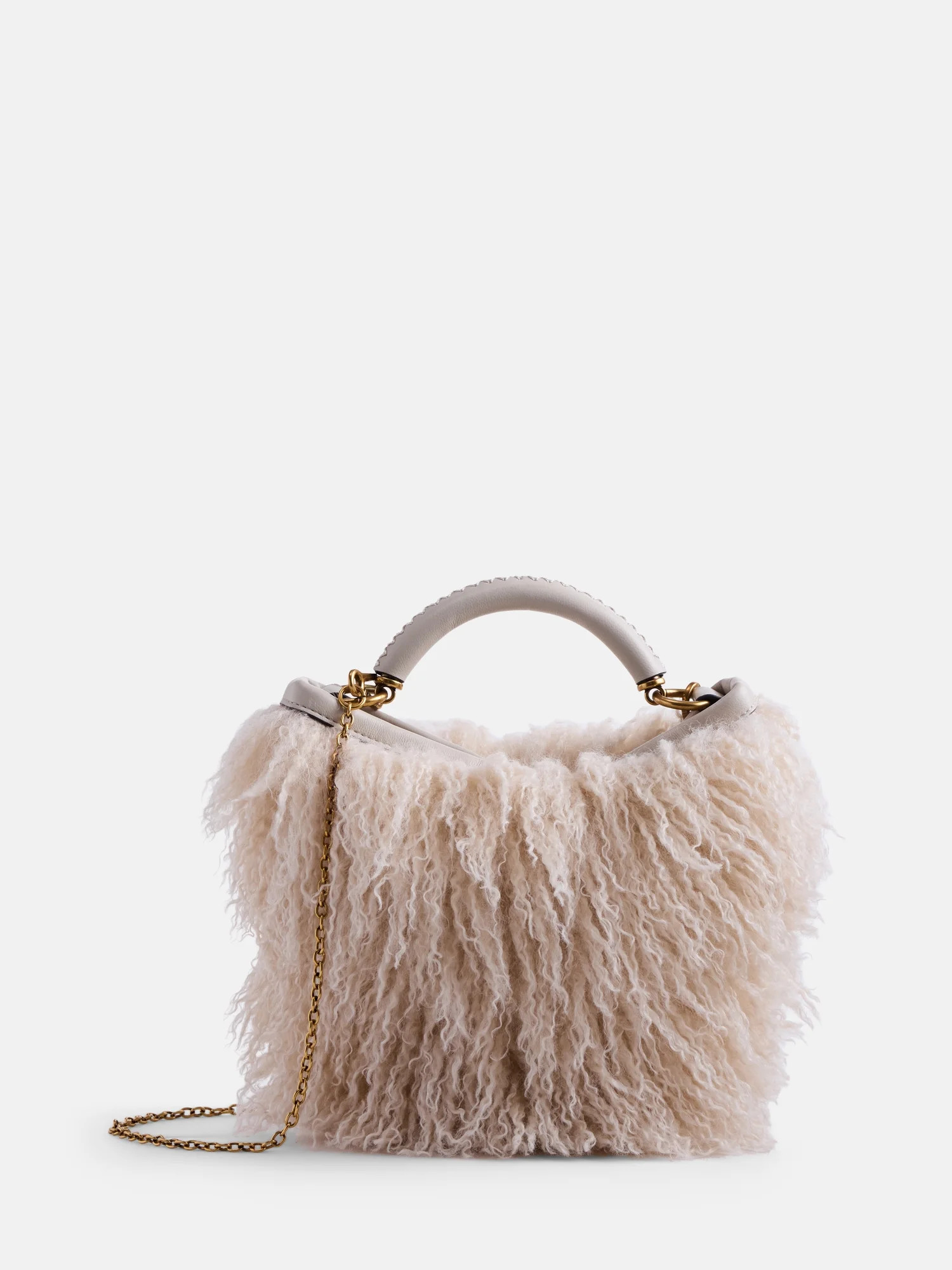 Scoop Women's Chain Top Handle Mini Faux Fur Bag, Beige | Walmart (US)