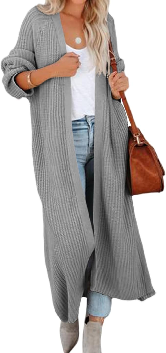 Women's Oversized Long Cardigan Sweaters Long Sleeve Split Open Front Drape Knit Duster Coat | Amazon (US)