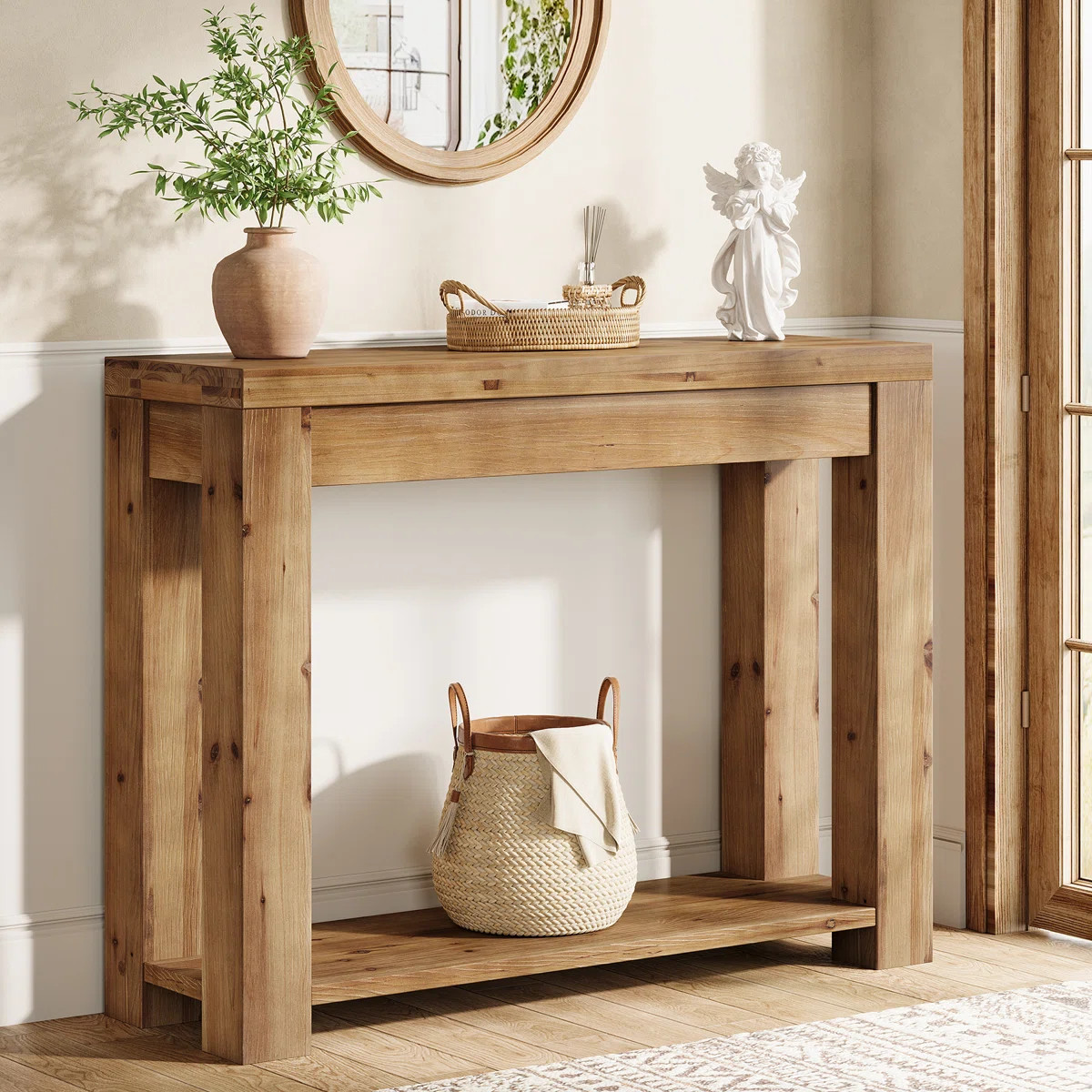 43.3" Solid Wood Console Table with 2-Tier Storage Shelf, Narrow Sofa Table for Entryway, Hallway... | Wayfair North America