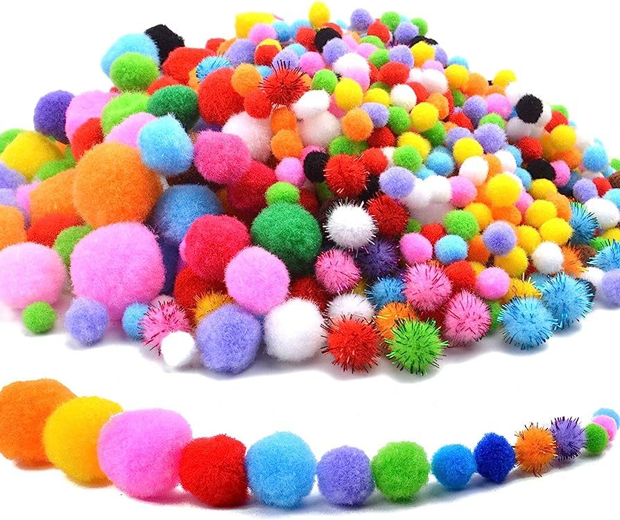 1000pcs Multicolor Pompoms Craft Fluffy Balls with Glitter Pom Poms for Art DIY Decorations, Asso... | Amazon (US)