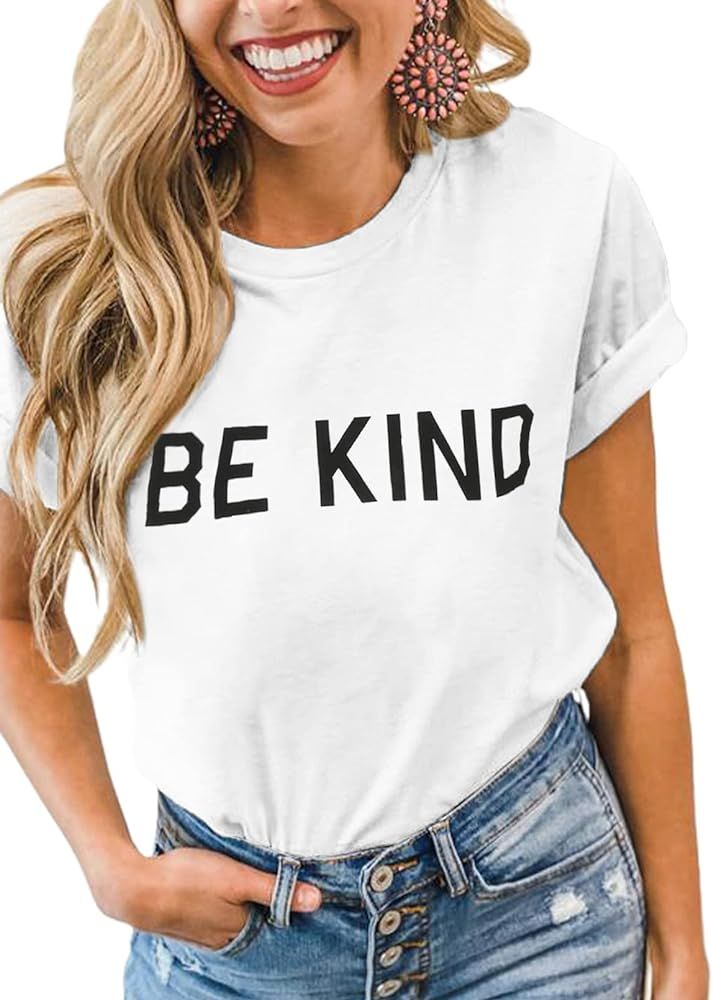 Diukia Women's Fashion Be Kind Letter Print T Shirts Summer Casual Crewneck Short Sleeve Tee Tops | Amazon (US)