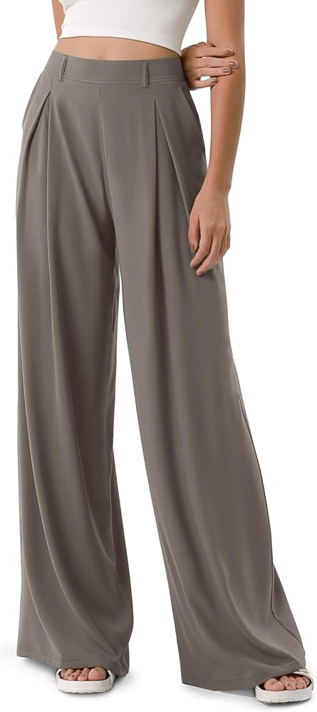 ODODOS Chiffon Flowy Pleated Wide Leg Pants for Women Lightweight High Waist Trouser with Pockets... | Amazon (US)