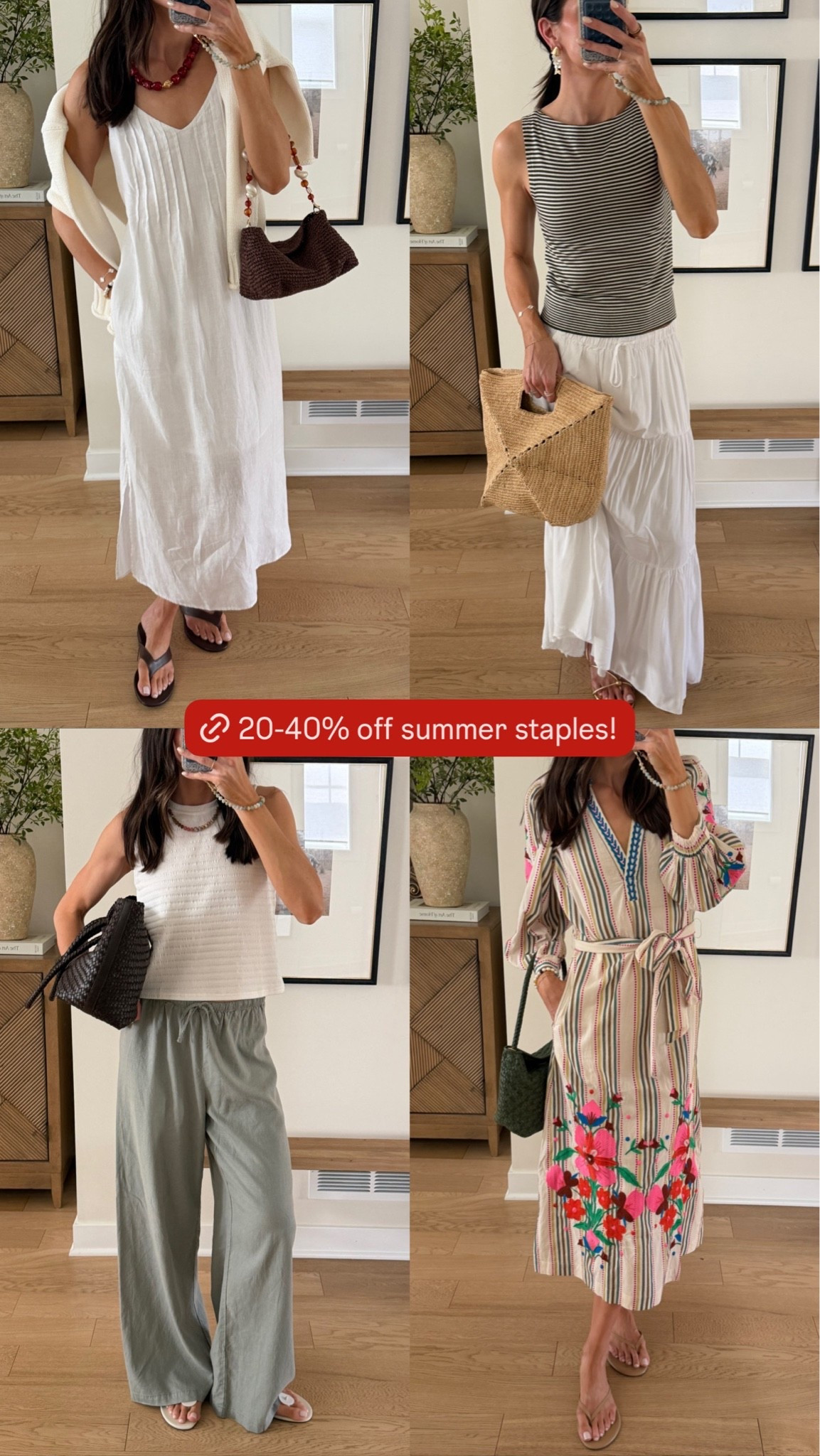 White linen midi dress: sized down 1 (XS)
Stripe tank: sized down 1 (XS)
White skirt: tts (S) size down if between
White tank: sized down 1 (XS) 
Green summer pants: tts (S) size down if between
Floral dress: tts, size up if between (4)

#LTKSaleAlert #LTKootd #LTKSeasonal