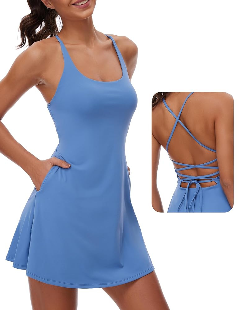 M MOTEEPI Women's Workout Golf Dress with Pockets Built-in Bra & Shorts Sleeveless Open Back Tenn... | Amazon (US)